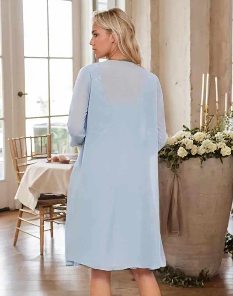 2 Pieces Mother of The Bride Dresses with Jacket Lace Short Formal Dress for Women Wedding Guest