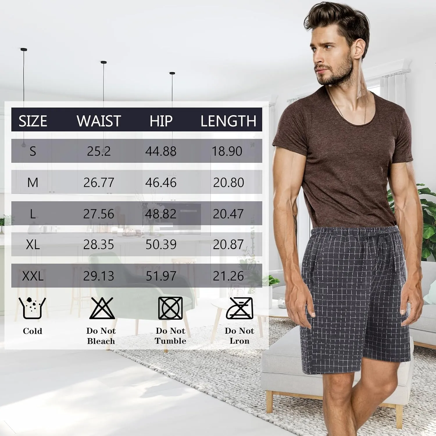3 Pack Men Cotton Pajama Shorts Woven Sleep Pajama Lounge Sleep Shorts with Drawstring Pockets