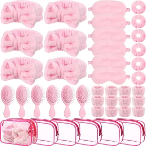 36 Pieces Pink Spa Sleepover Party Favors 6 Pink Spa Headband 6 Plush Sleep Eye Mask 6 Velvet Scrunchies 6 Wristband 6 Hair Brush 6 Clear Cosmetic Bags for Slumber Party Favor Gift