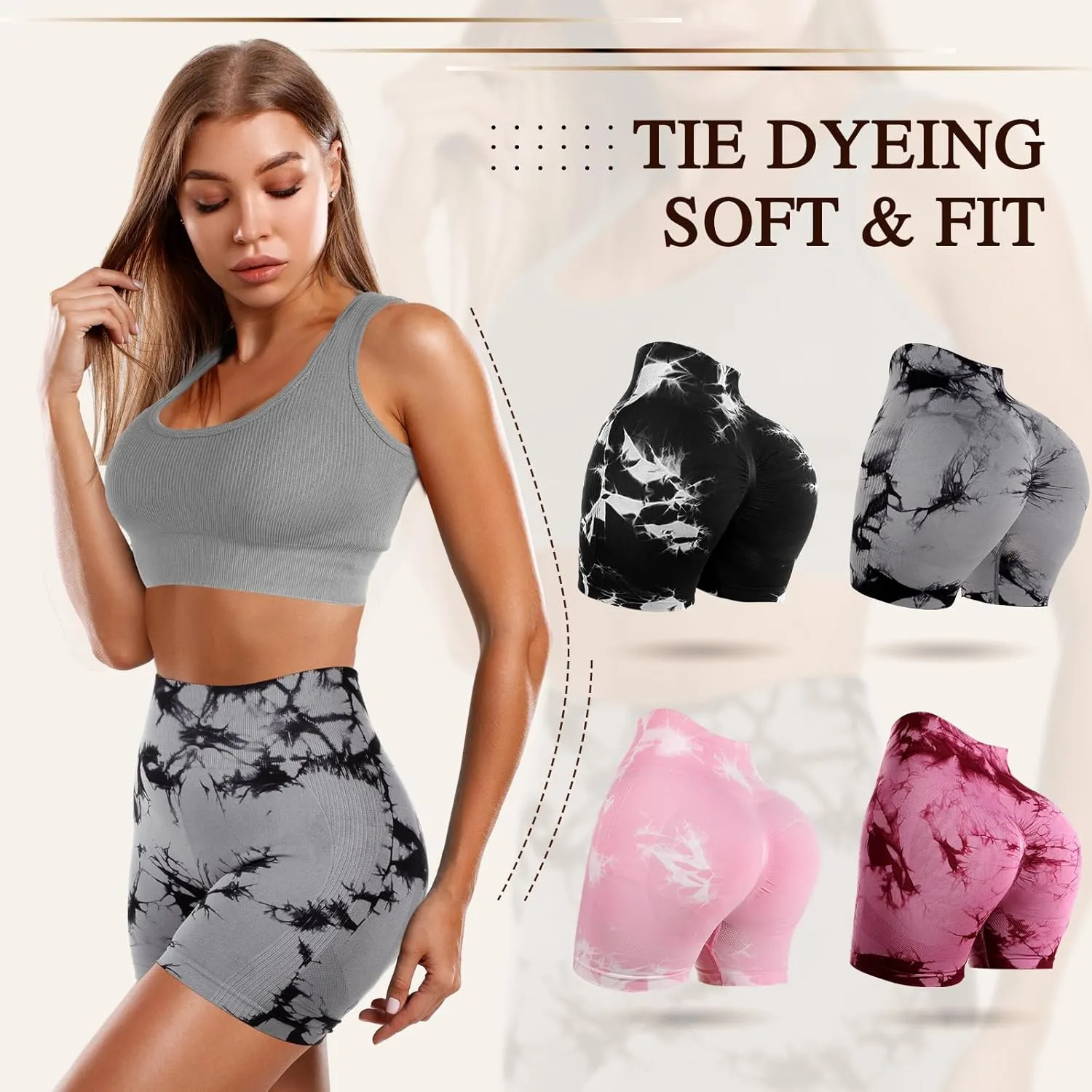 4 Piece Women Workout Shorts Tie Dye High Waist Butt Lift Shorts Tight Women Workout Gym Yoga Sports Shorts