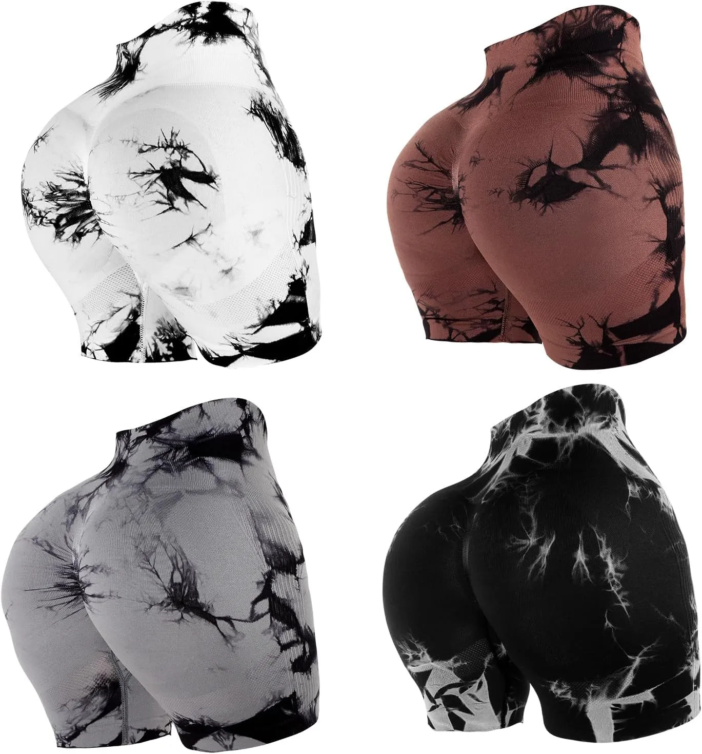 4 Piece Women Workout Shorts Tie Dye High Waist Butt Lift Shorts Tight Women Workout Gym Yoga Sports Shorts