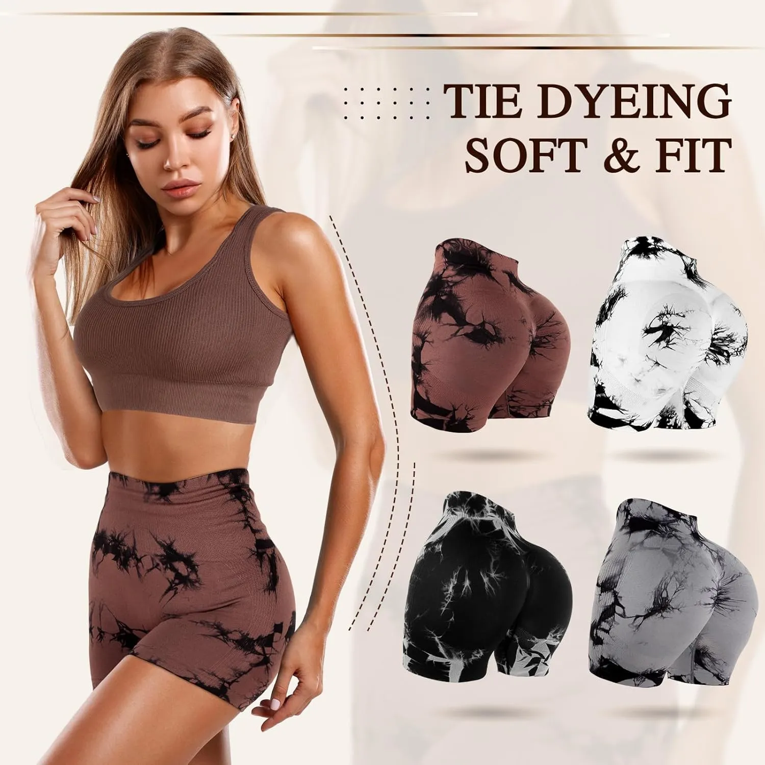 4 Piece Women Workout Shorts Tie Dye High Waist Butt Lift Shorts Tight Women Workout Gym Yoga Sports Shorts
