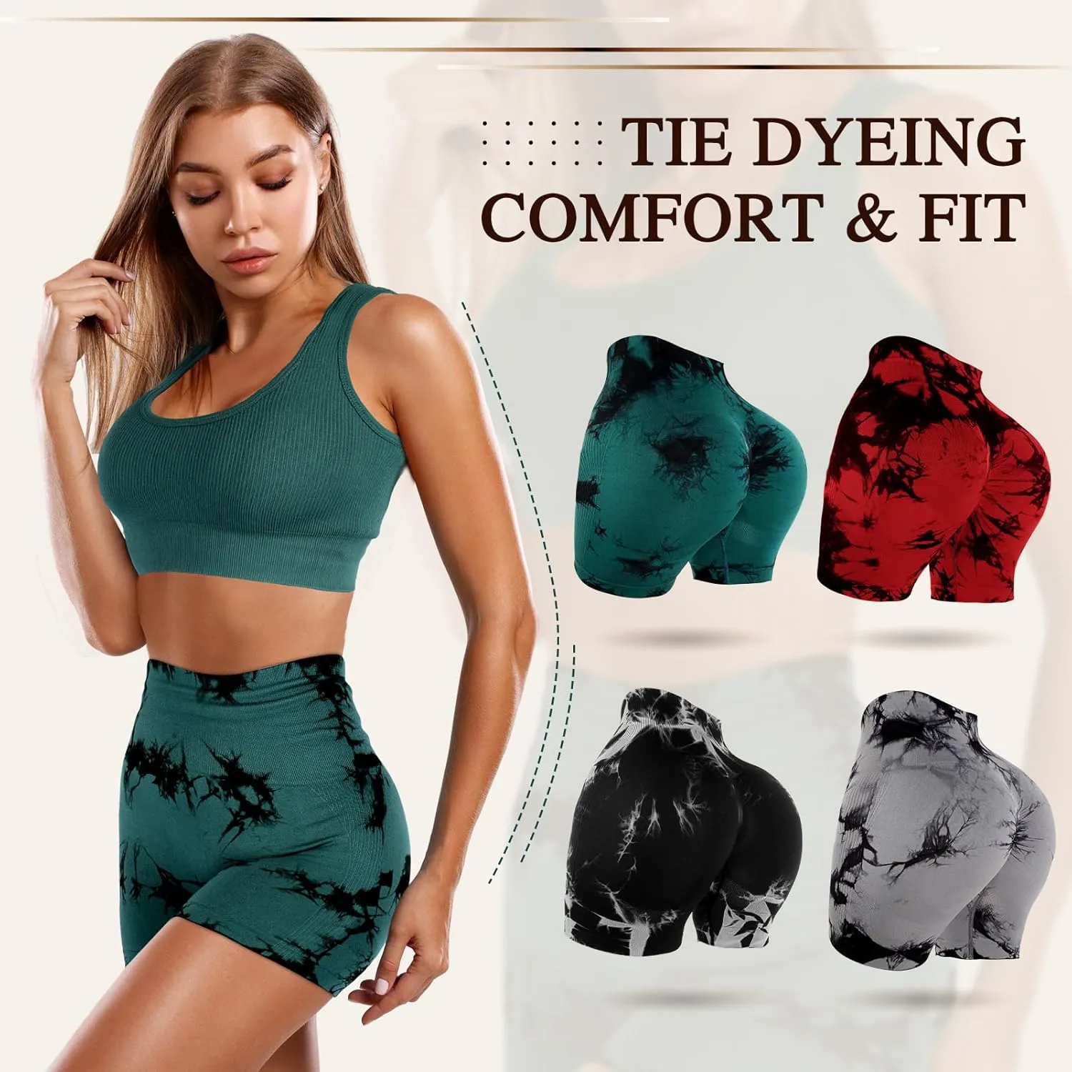 4 Piece Women Workout Shorts Tie Dye High Waist Butt Lift Shorts Tight Women Workout Gym Yoga Sports Shorts