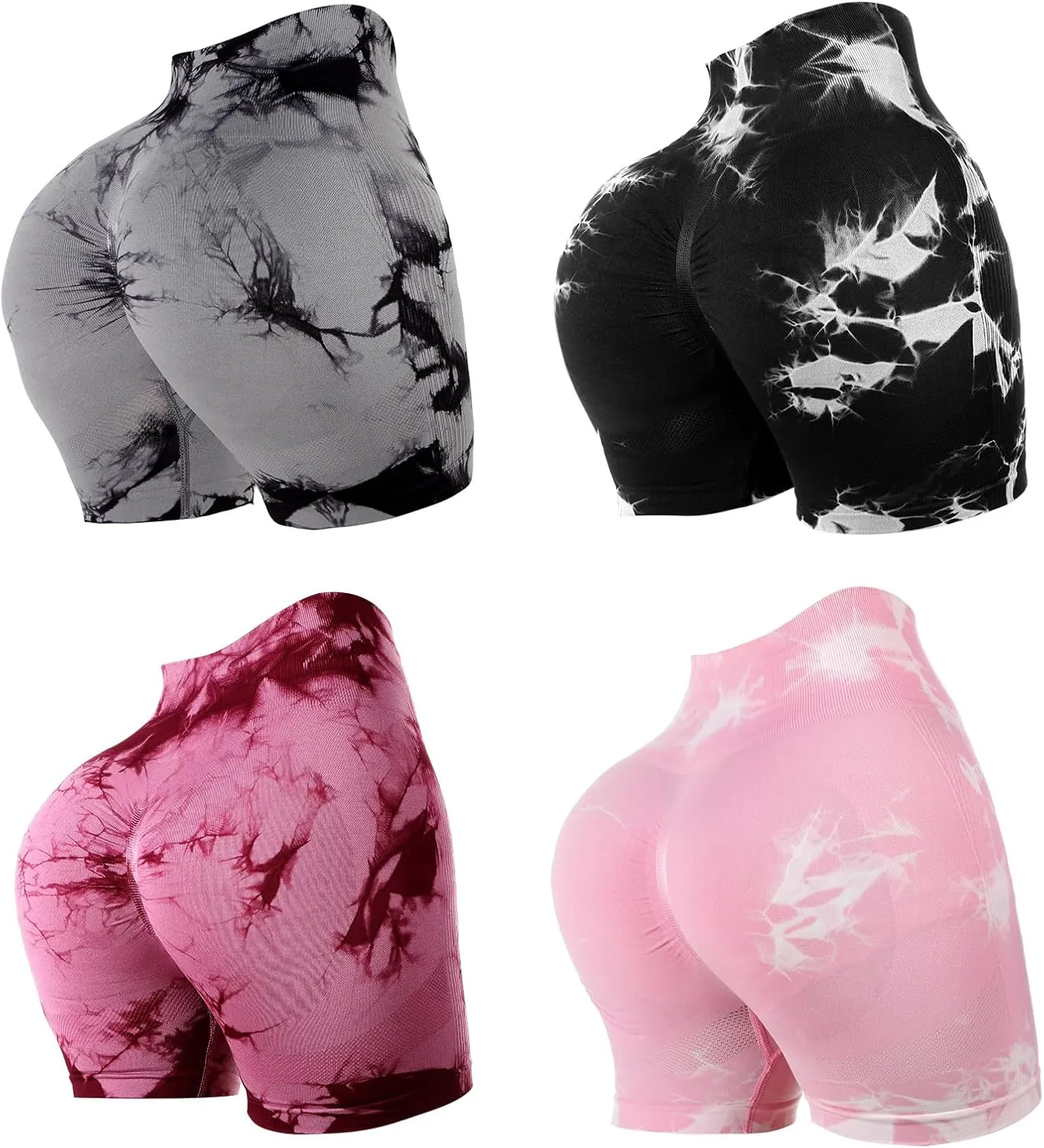 4 Piece Women Workout Shorts Tie Dye High Waist Butt Lift Shorts Tight Women Workout Gym Yoga Sports Shorts