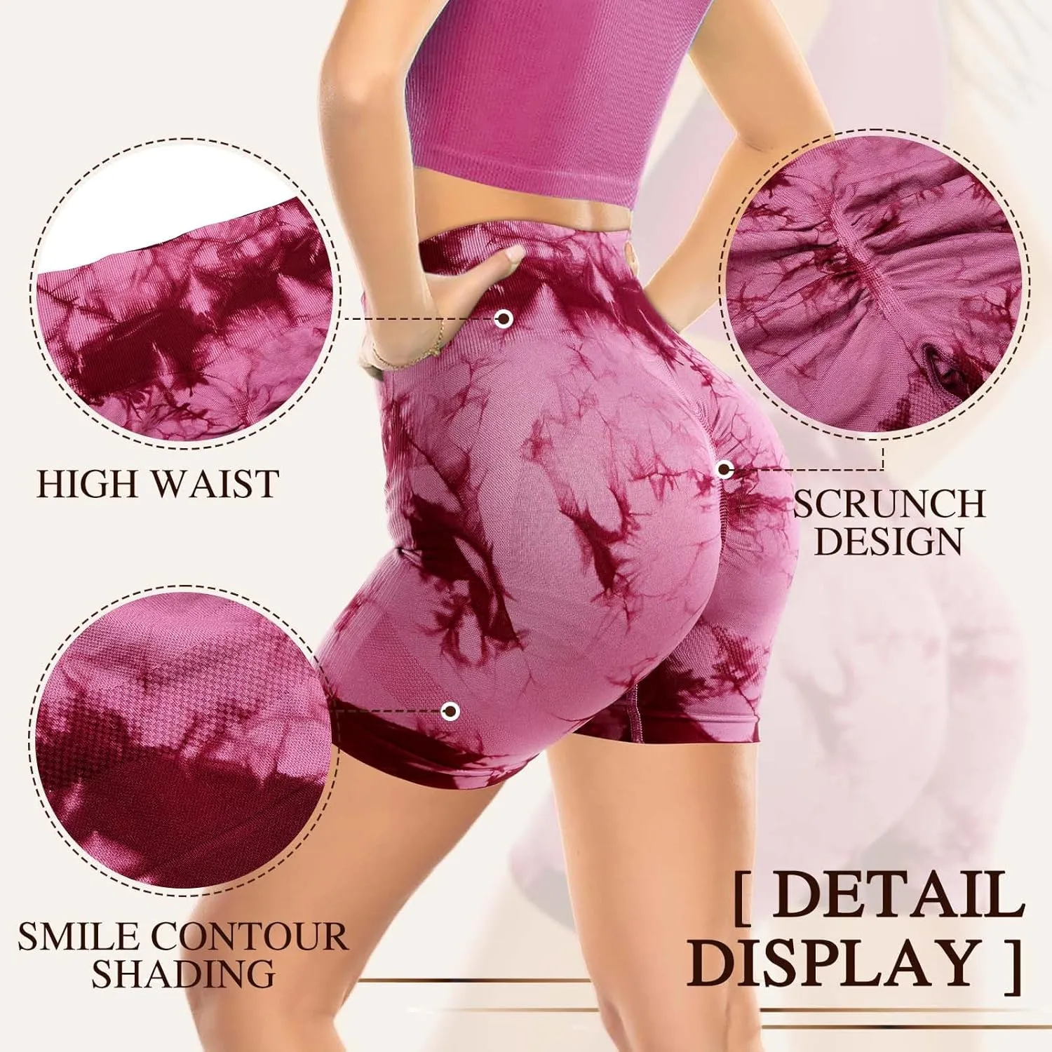 4 Piece Women Workout Shorts Tie Dye High Waist Butt Lift Shorts Tight Women Workout Gym Yoga Sports Shorts