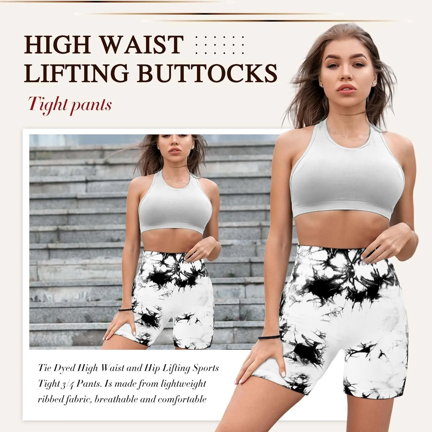 4 Piece Women Workout Shorts Tie Dye High Waist Butt Lift Shorts Tight Women Workout Gym Yoga Sports Shorts