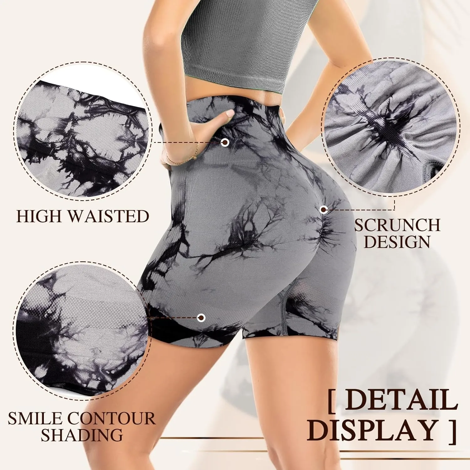 4 Piece Women Workout Shorts Tie Dye High Waist Butt Lift Shorts Tight Women Workout Gym Yoga Sports Shorts