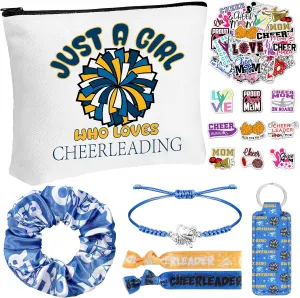 56 Pcs Sport Inspirational Gifts for Women Cosmetic Bag Purse Accessories for Players Teams Stuff Birthday Gifts Sport Party Favors(Classic Cheerleading,Blue)