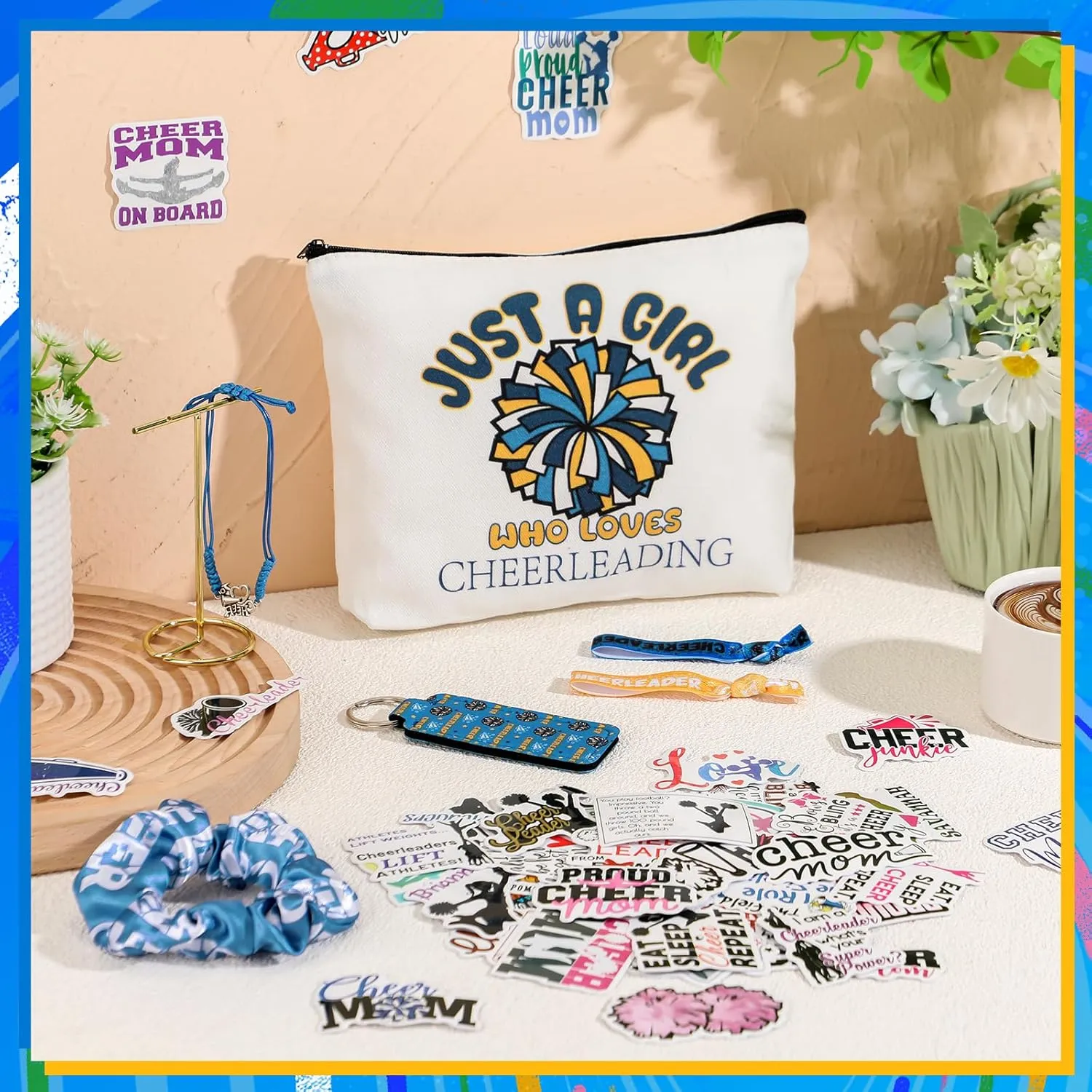56 Pcs Sport Inspirational Gifts for Women Cosmetic Bag Purse Accessories for Players Teams Stuff Birthday Gifts Sport Party Favors(Classic Cheerleading,Blue)