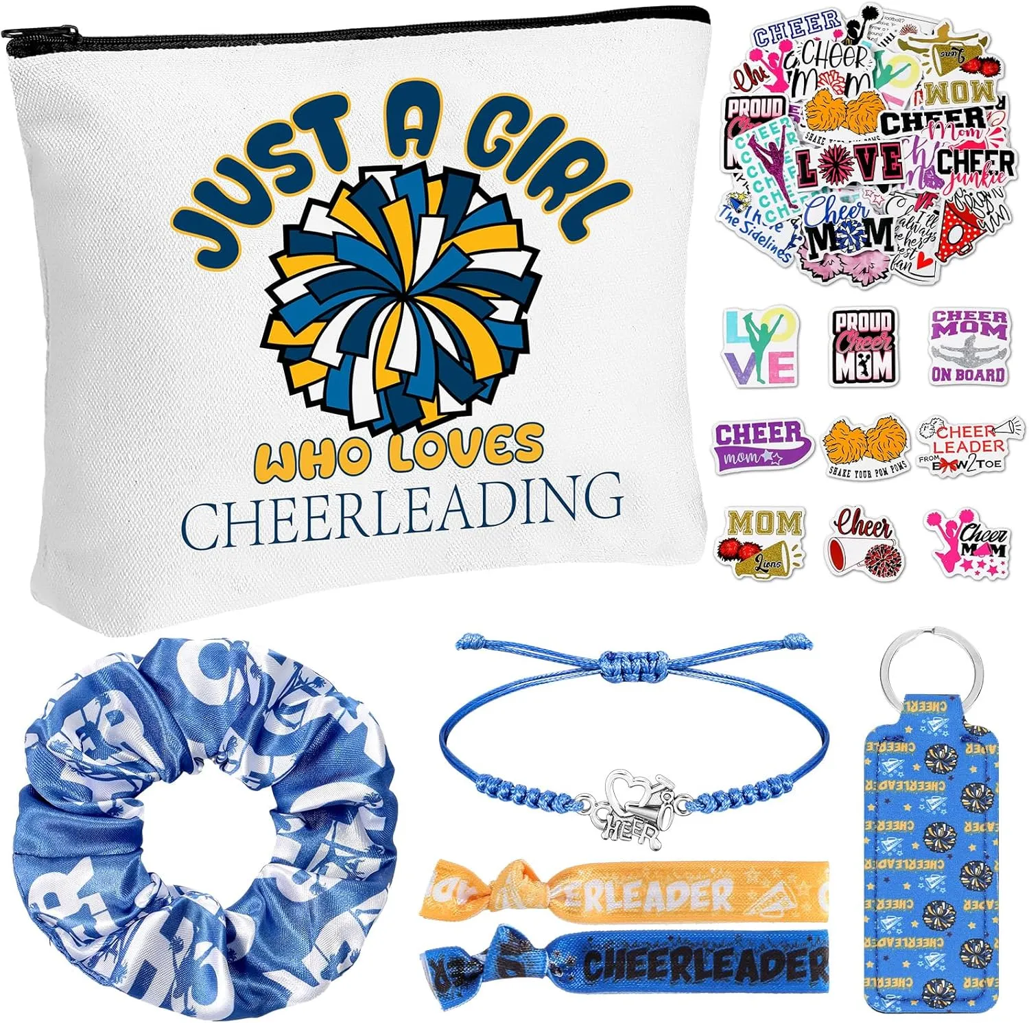 56 Pcs Sport Inspirational Gifts for Women Cosmetic Bag Purse Accessories for Players Teams Stuff Birthday Gifts Sport Party Favors(Classic Cheerleading,Blue)