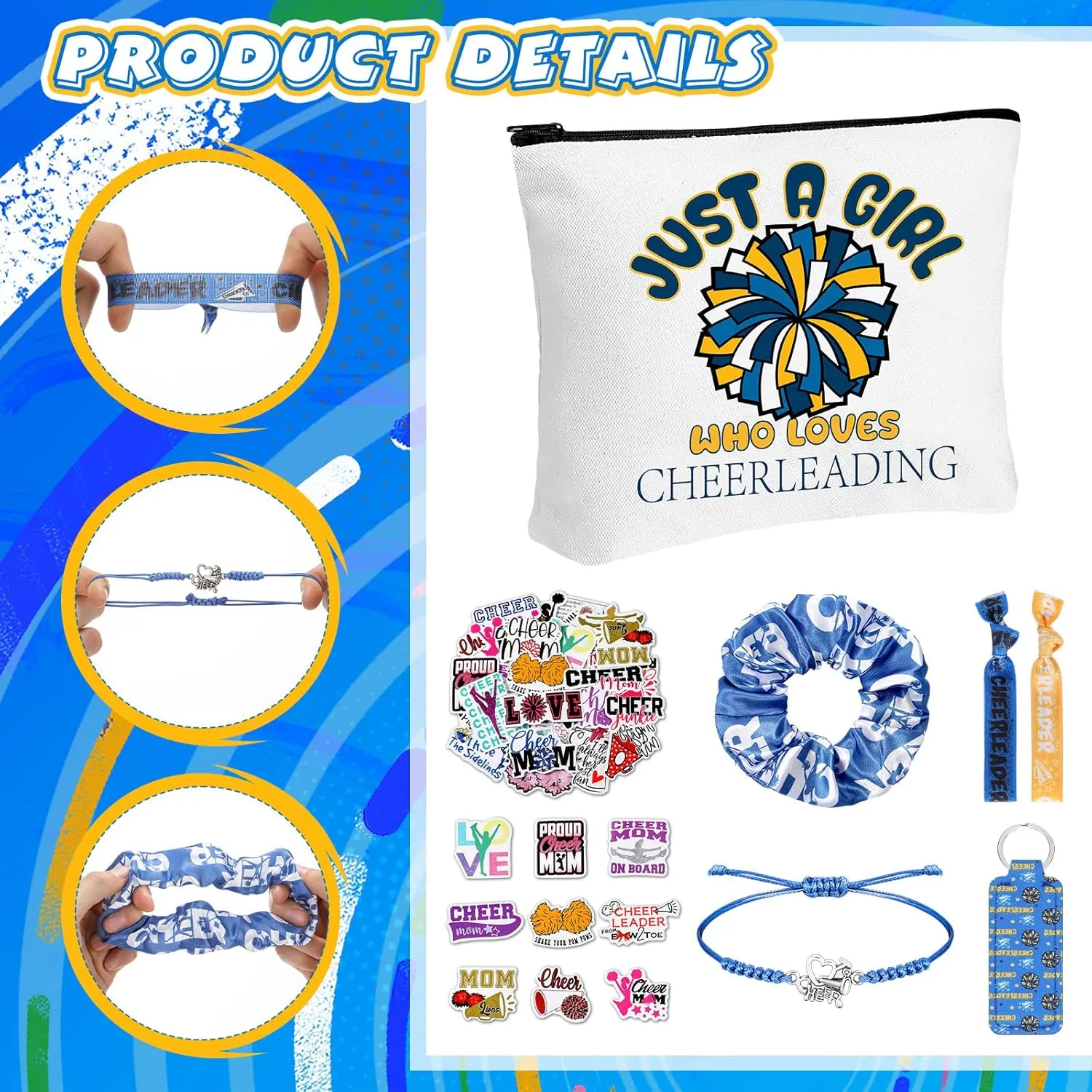 56 Pcs Sport Inspirational Gifts for Women Cosmetic Bag Purse Accessories for Players Teams Stuff Birthday Gifts Sport Party Favors(Classic Cheerleading,Blue)
