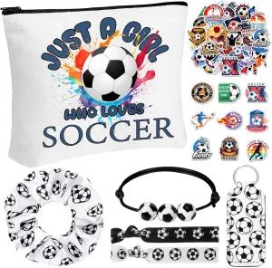 56 Pcs Sport Inspirational Gifts for Women Cosmetic Bag Purse Accessories for Players Teams Stuff Birthday Gifts Sport Party Favors(Classic Soccer,Black White)