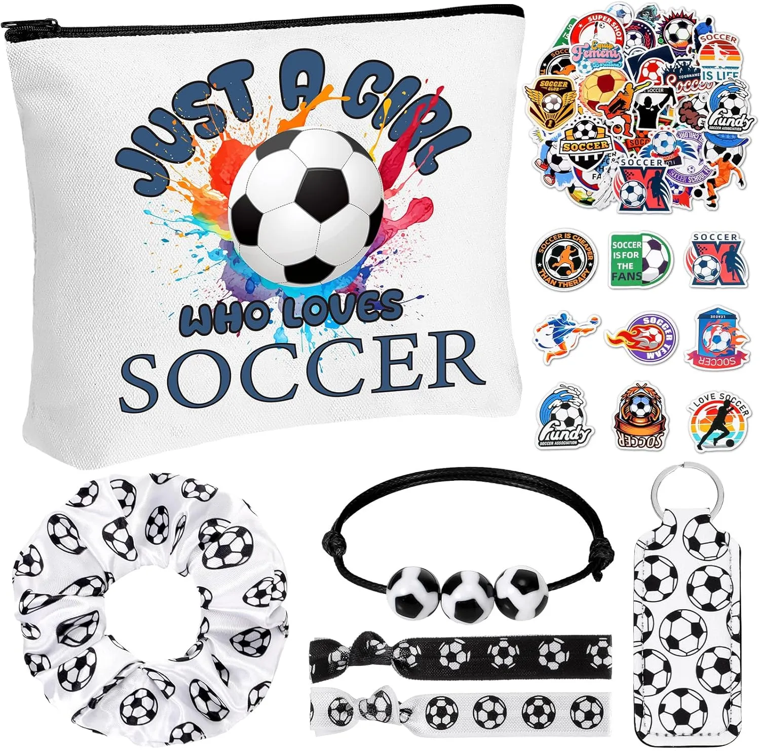 56 Pcs Sport Inspirational Gifts for Women Cosmetic Bag Purse Accessories for Players Teams Stuff Birthday Gifts Sport Party Favors(Classic Soccer,Black White)