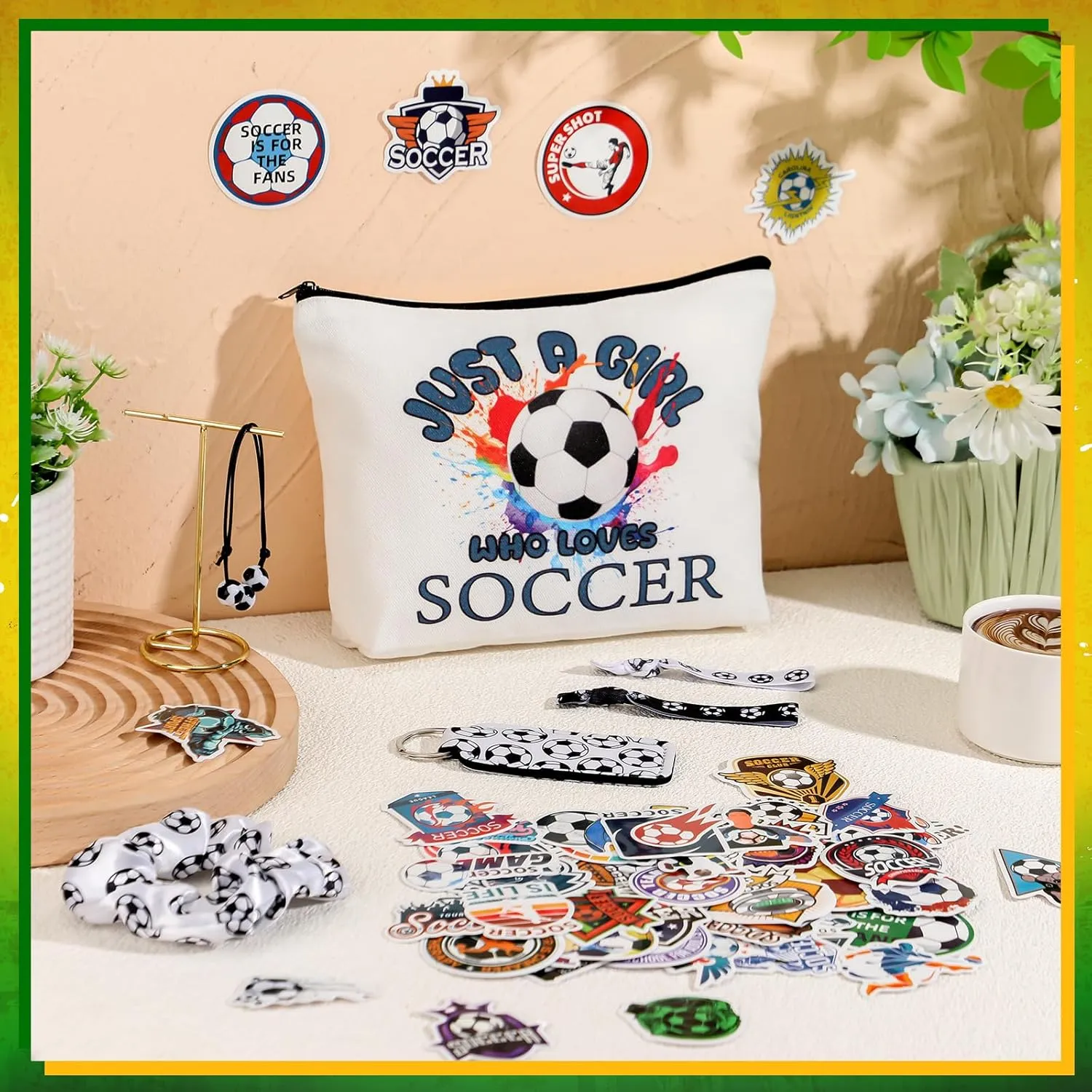 56 Pcs Sport Inspirational Gifts for Women Cosmetic Bag Purse Accessories for Players Teams Stuff Birthday Gifts Sport Party Favors(Classic Soccer,Black White)