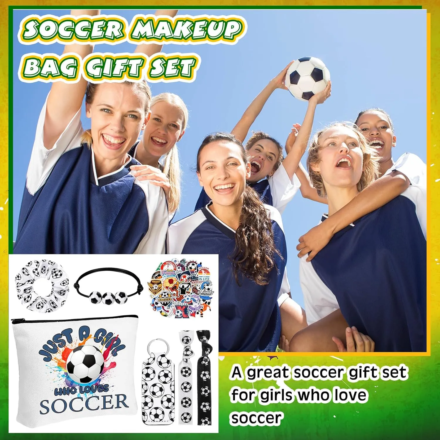 56 Pcs Sport Inspirational Gifts for Women Cosmetic Bag Purse Accessories for Players Teams Stuff Birthday Gifts Sport Party Favors(Classic Soccer,Black White)
