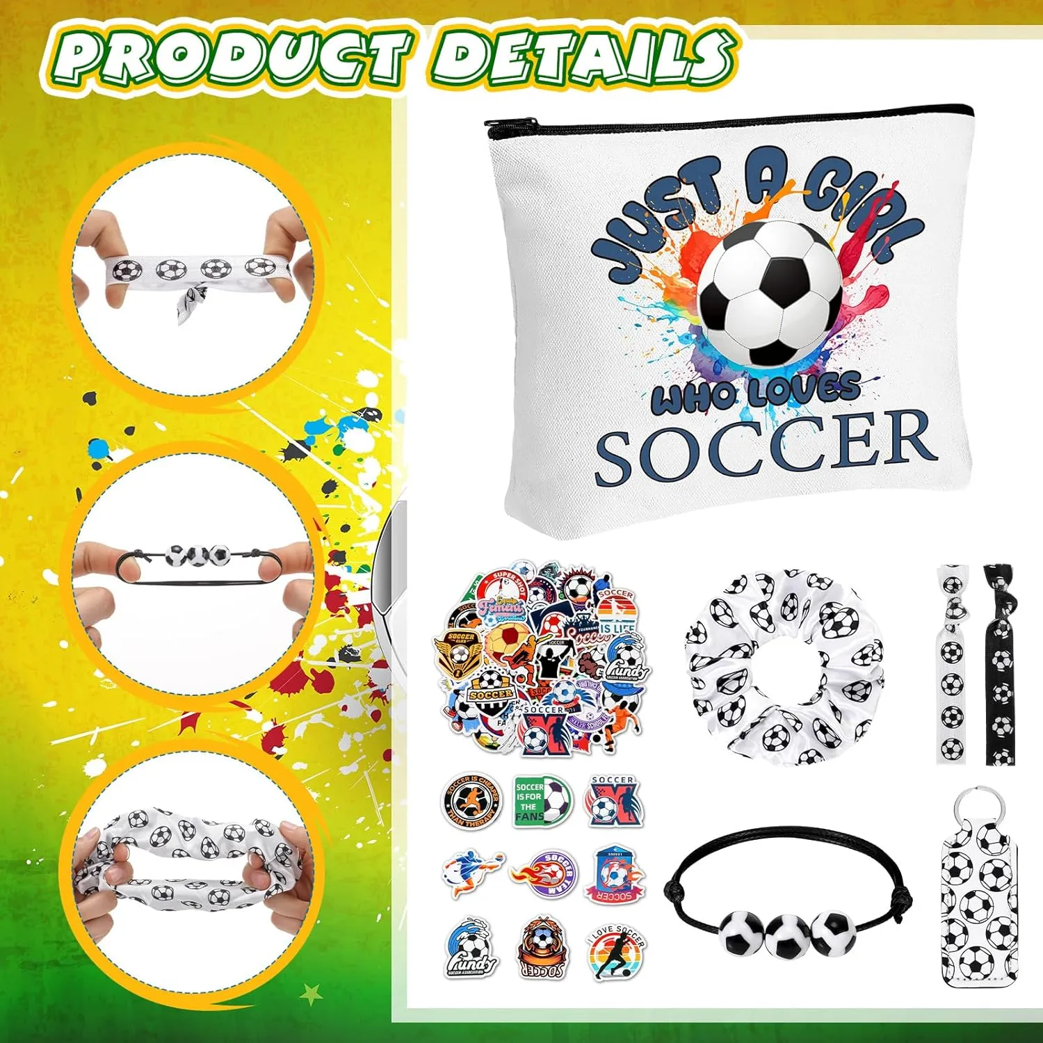 56 Pcs Sport Inspirational Gifts for Women Cosmetic Bag Purse Accessories for Players Teams Stuff Birthday Gifts Sport Party Favors(Classic Soccer,Black White)