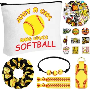 56 Pcs Sport Inspirational Gifts for Women Cosmetic Bag Purse Accessories for Players Teams Stuff Birthday Gifts Sport Party Favors(Classic Softball,Yellow)