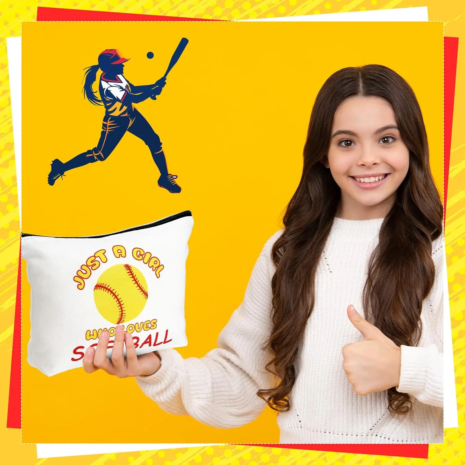 56 Pcs Sport Inspirational Gifts for Women Cosmetic Bag Purse Accessories for Players Teams Stuff Birthday Gifts Sport Party Favors(Classic Softball,Yellow)