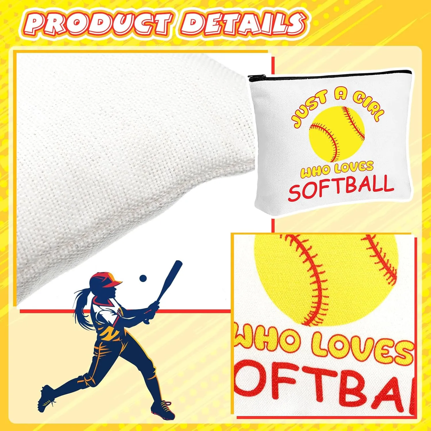 56 Pcs Sport Inspirational Gifts for Women Cosmetic Bag Purse Accessories for Players Teams Stuff Birthday Gifts Sport Party Favors(Classic Softball,Yellow)