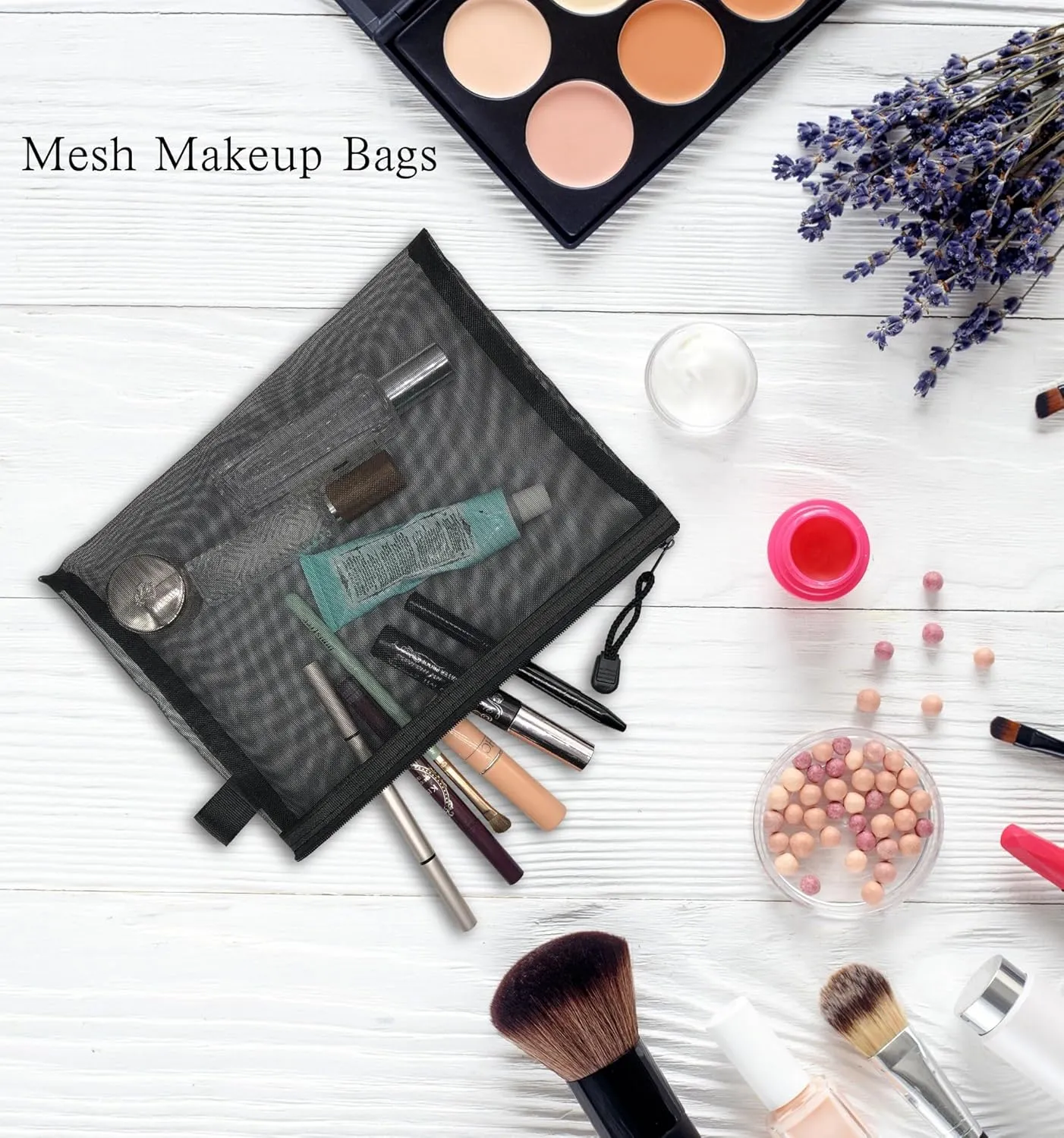 6 Pieces Nylon Mesh Bags with Zipper Mesh Makeup Pouch Travel Toiletry Organizer Purse Diaper Bag Organizing Pouch Cosmetic Bikini Storage(Black, 9.5 x 6.8 Inches)