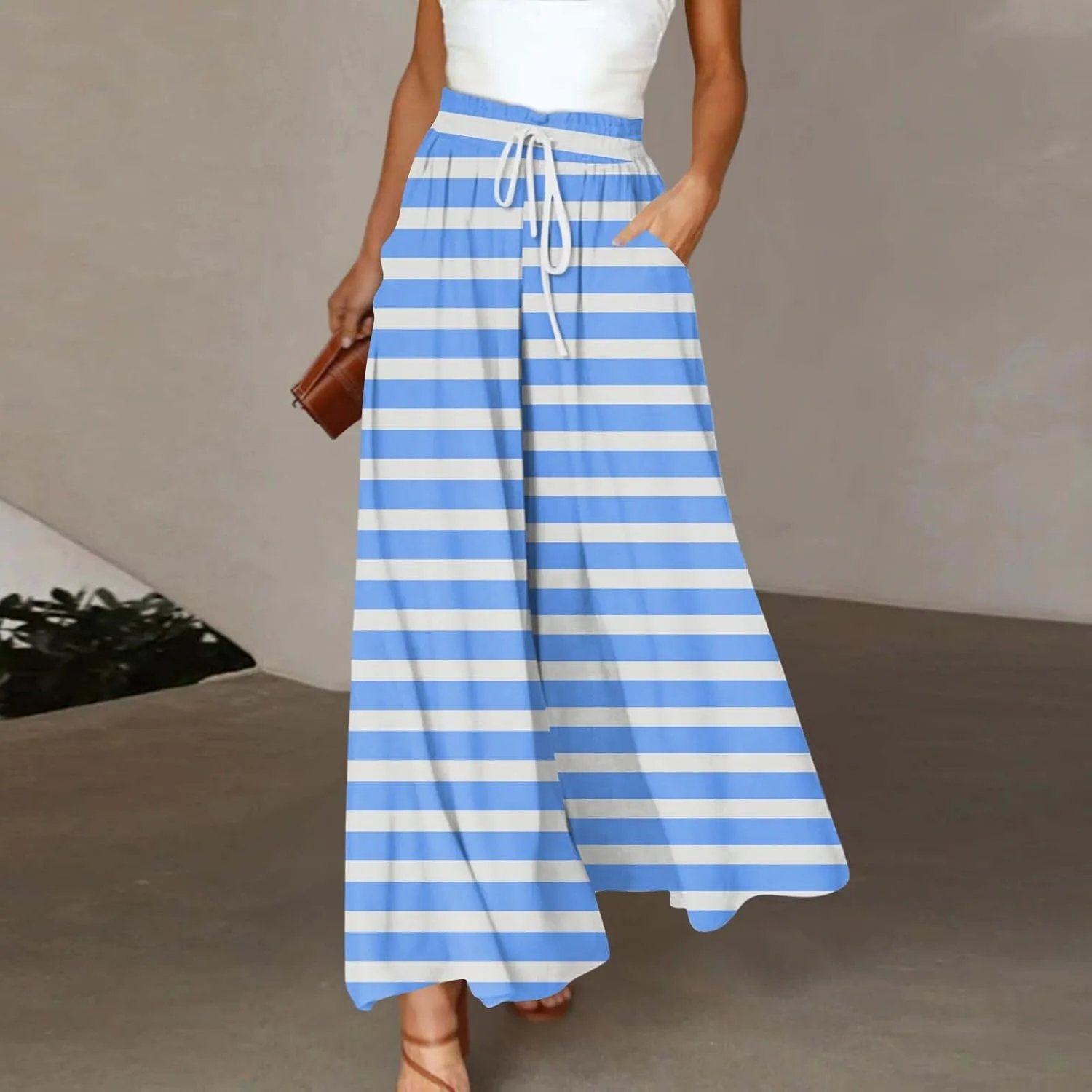 ADHOWBEW Maxi Skirts for Women Bohemian Floral Print Elastic Waist Cotton African Sexy Smocked Casual Flowy Skirts