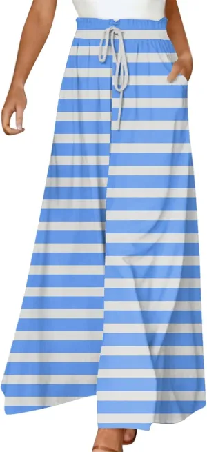 ADHOWBEW Maxi Skirts for Women Bohemian Floral Print Elastic Waist Cotton African Sexy Smocked Casual Flowy Skirts