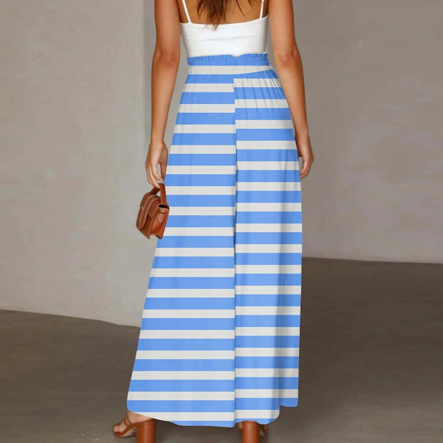 ADHOWBEW Maxi Skirts for Women Bohemian Floral Print Elastic Waist Cotton African Sexy Smocked Casual Flowy Skirts