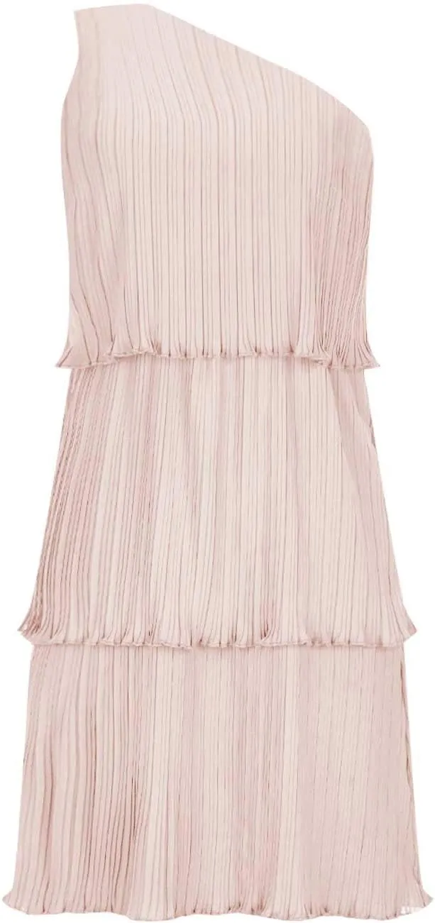 Akklian Mini Dresses for Women Summer Sleeveless Boho One Shoulder Ruffle Tiered Layered Chiffon Sundress Flowy A Line Dress