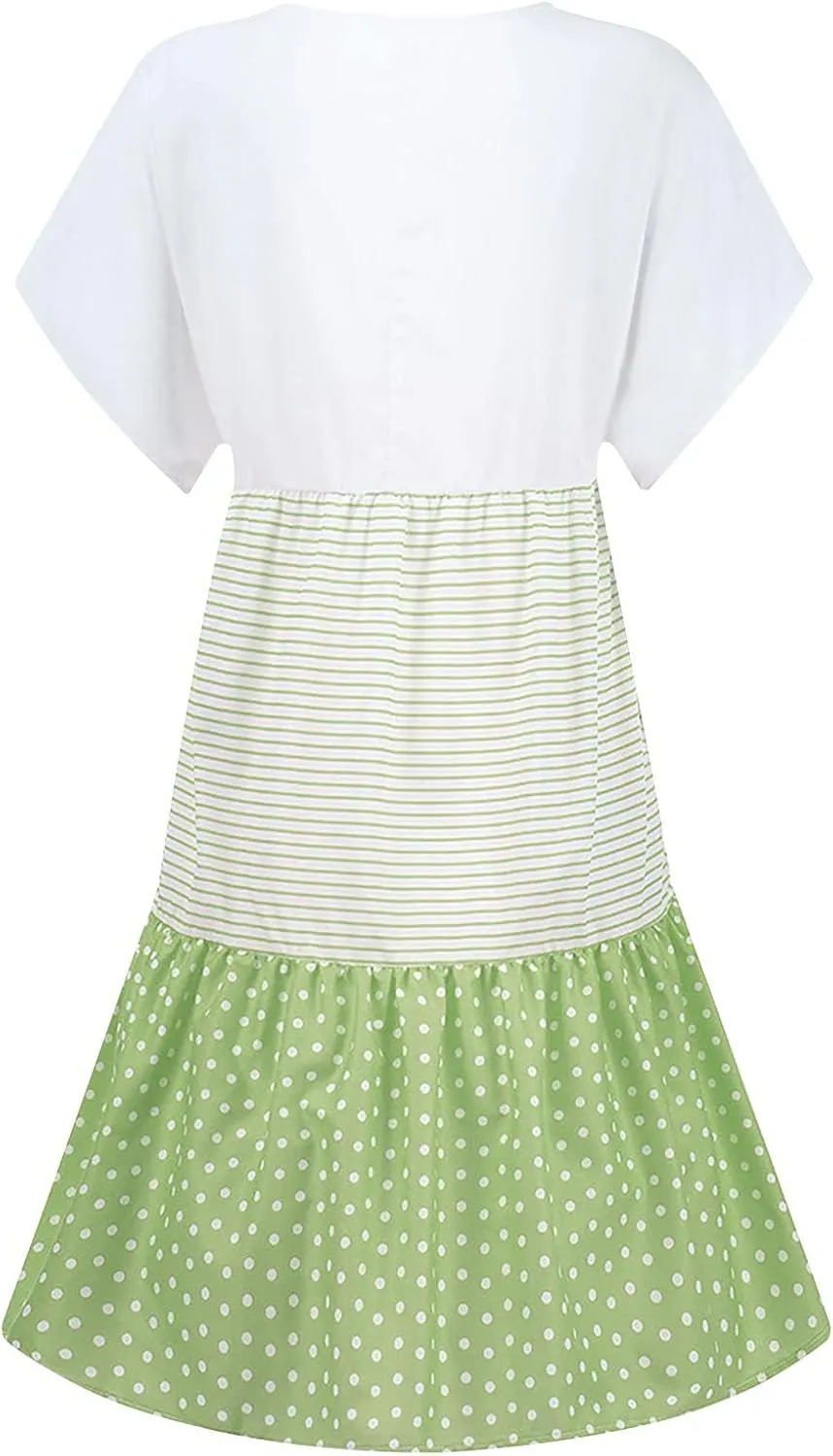 Akklian Print Sun Dresses Summer Casual Loose Short Sleeve Midi Dress Tiered Flowy Beach Sundress Polka Dot Dress Plus Size