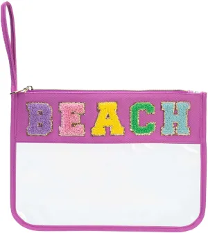 Alameda Chenille Letter Travel Makeup Organizer for ToiletriesSnackMulti-Purpose Toiletry Bags for Women Girls Carry OnClear Bag Stadium ApprovedPersonal Item Clear Tote (Small-Beach)