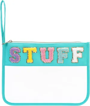 Alameda Chenille Letter Travel Makeup Organizer for ToiletriesSnackMulti-Purpose Toiletry Bags for Women Girls Carry OnClear Bag Stadium ApprovedPersonal Item Clear Tote (Small-Stuff)