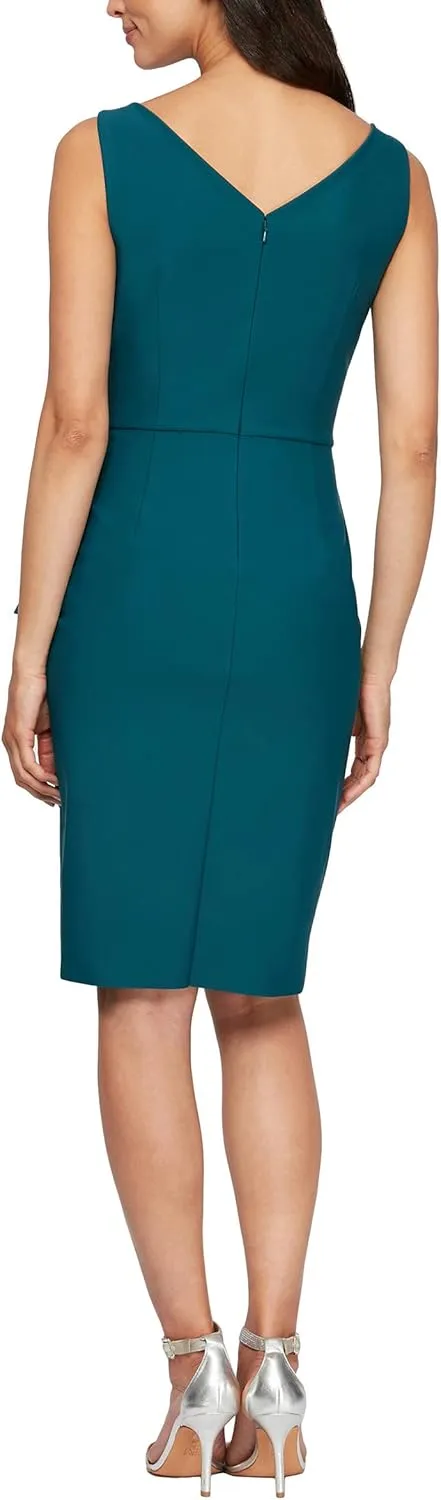Alex Evenings Women's Slimming Short Ruched Dress with Ruffle (Petite and Regular)