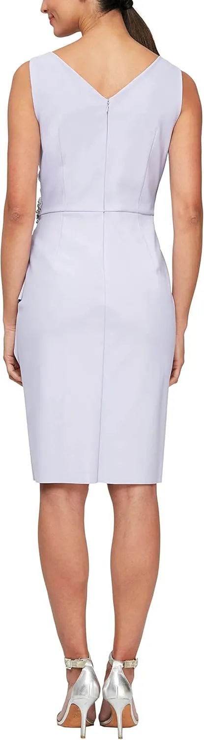 Alex Evenings Women's Slimming Short Ruched Dress with Ruffle (Petite and Regular)