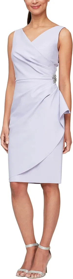 Alex Evenings Women's Slimming Short Ruched Dress with Ruffle (Petite and Regular)