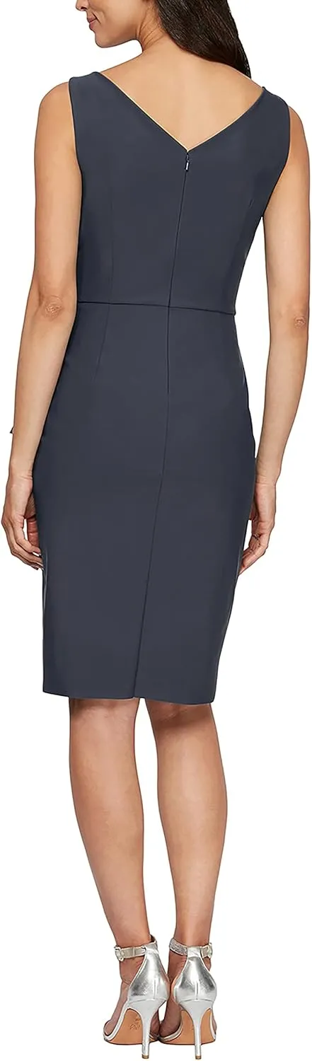 Alex Evenings Women's Slimming Short Ruched Dress with Ruffle (Petite and Regular)
