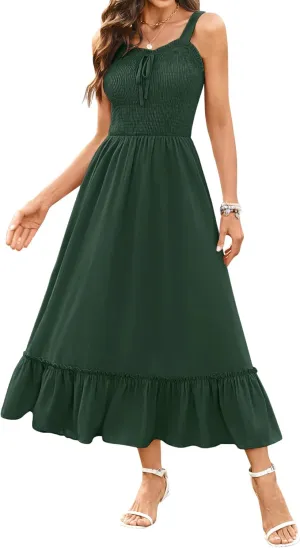 Arolina Women's Summer Floral Boho Dress 2025 Square Neck Maxi Dresses Solid Color Ruffle Beach Vacation Long Sundress