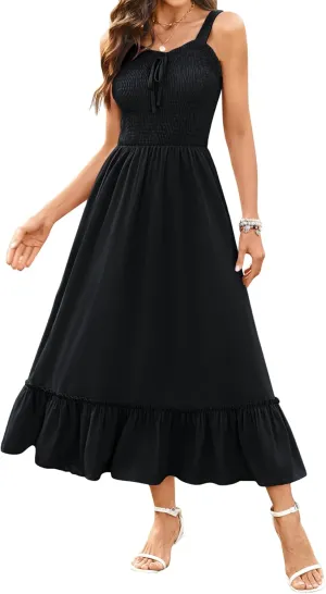 Arolina Women's Summer Floral Boho Dress 2025 Square Neck Maxi Dresses Solid Color Ruffle Beach Vacation Long Sundress