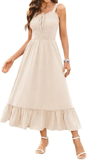 Arolina Women's Summer Floral Boho Dress 2025 Square Neck Maxi Dresses Solid Color Ruffle Beach Vacation Long Sundress