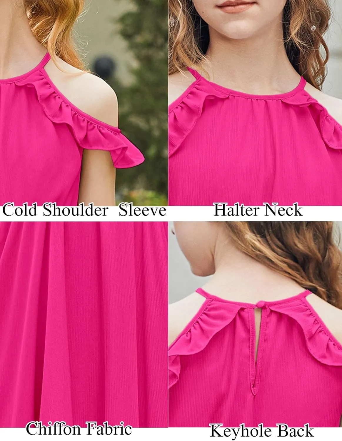 Arshiner Girls Dress Halter Neck Ruffle Sleeveless Formal Party Casual Summer Sundress for 5-14 Years