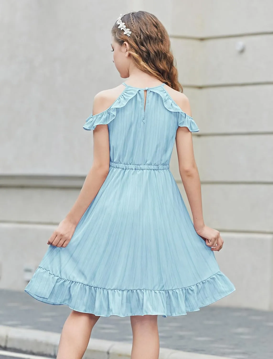 Arshiner Girls Dress Halter Neck Ruffle Sleeveless Formal Party Casual Summer Sundress for 5-14 Years