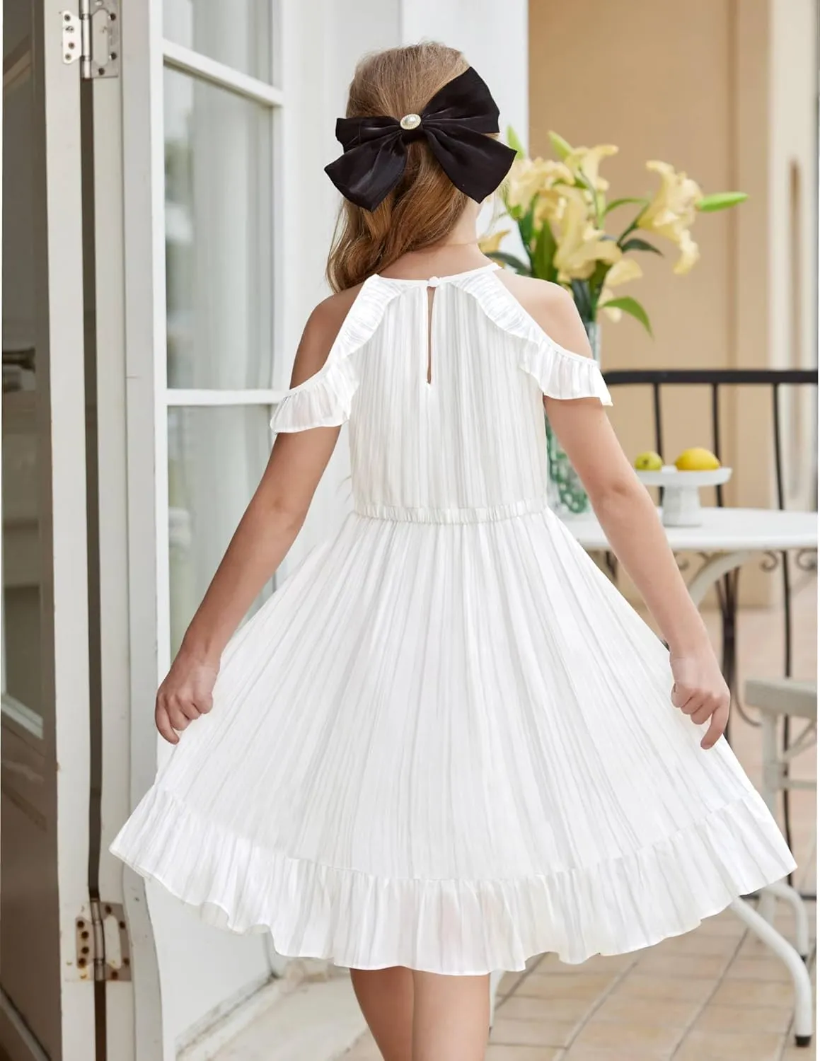 Arshiner Girls Dress Halter Neck Ruffle Sleeveless Formal Party Casual Summer Sundress for 5-14 Years