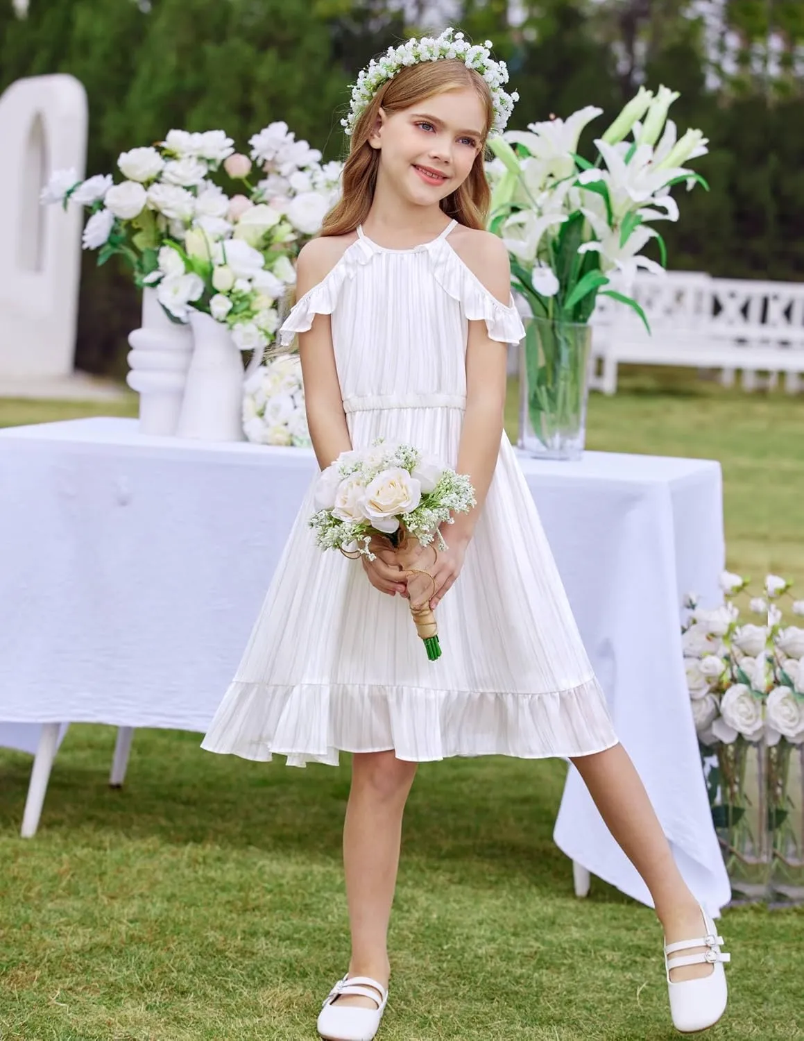 Arshiner Girls Dress Halter Neck Ruffle Sleeveless Formal Party Casual Summer Sundress for 5-14 Years