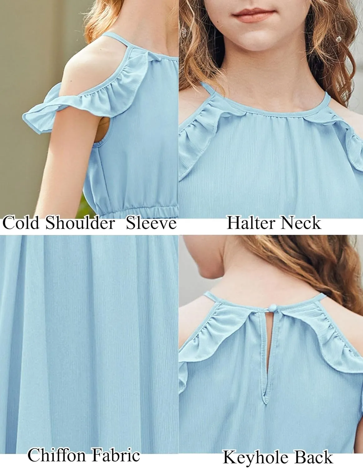 Arshiner Girls Dress Halter Neck Ruffle Sleeveless Formal Party Casual Summer Sundress for 5-14 Years