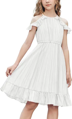 Arshiner Girls Dress Halter Neck Ruffle Sleeveless Formal Party Casual Summer Sundress for 5-14 Years