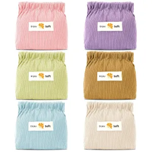 AUGSUN 6pc Corduroy Elastic Hair Tie Organizer, Storage Bag, Makeup Pouch, Travel Accessory, 5.11 x 1.96 x 4.72 IN, Milky White, Green, Blue, Coffee, Pink, Purple