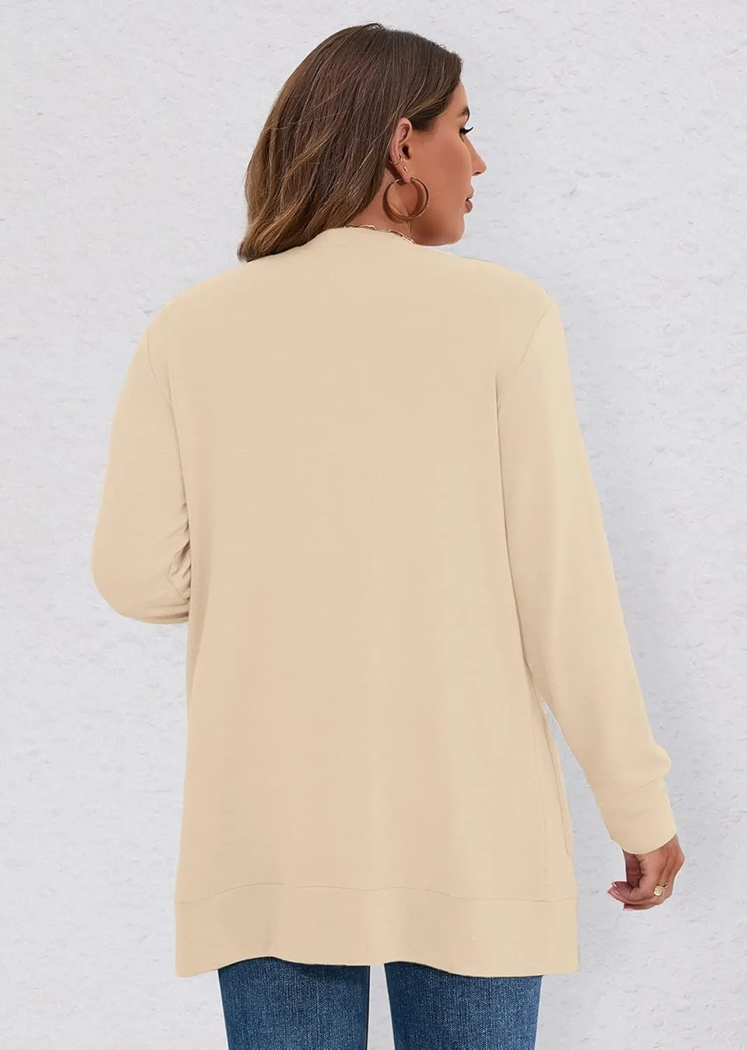 AusLook Plus Size Lightweight Cardigan For Women long Sleeve Coat Open Front Bolero Tops Button Down Soft Outwear 1X-5X