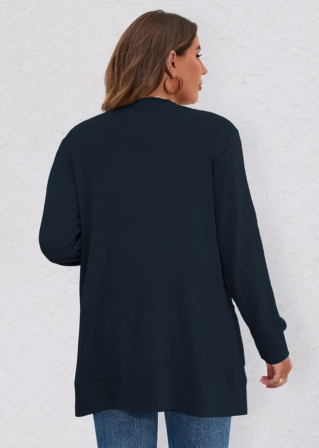 AusLook Plus Size Lightweight Cardigan For Women long Sleeve Coat Open Front Bolero Tops Button Down Soft Outwear 1X-5X