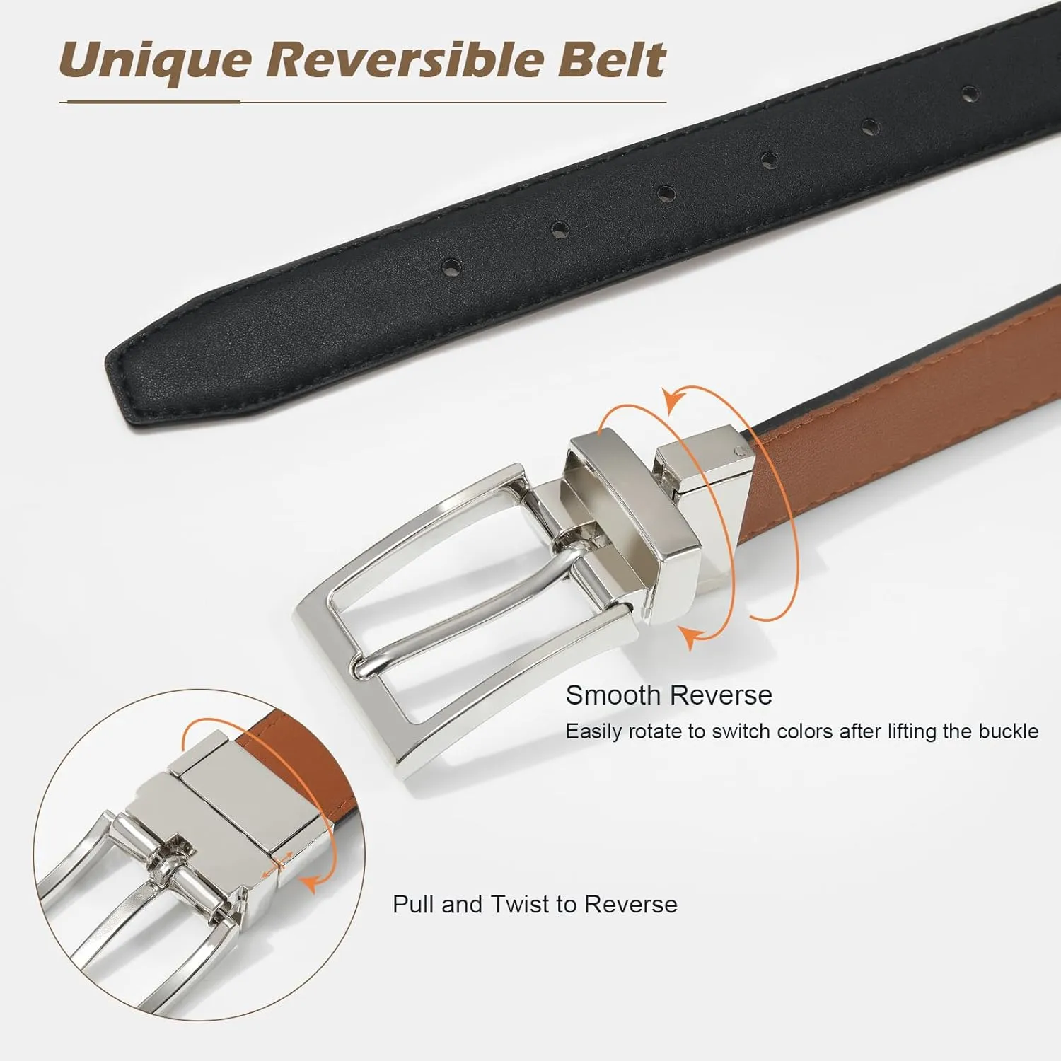 AWAYTR Reversible Kids Belts for Boys - Black and Brown Leather Belt for School Uniform Casual Jeans