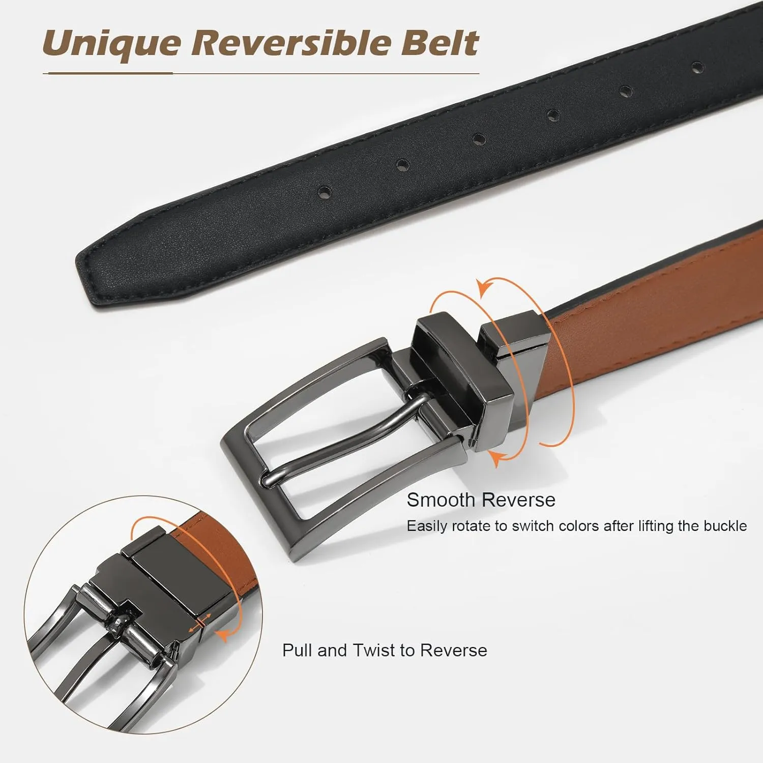 AWAYTR Reversible Kids Belts for Boys - Black and Brown Leather Belt for School Uniform Casual Jeans
