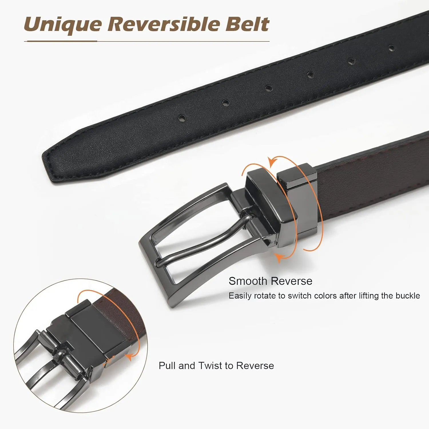 AWAYTR Reversible Kids Belts for Boys - Black and Brown Leather Belt for School Uniform Casual Jeans